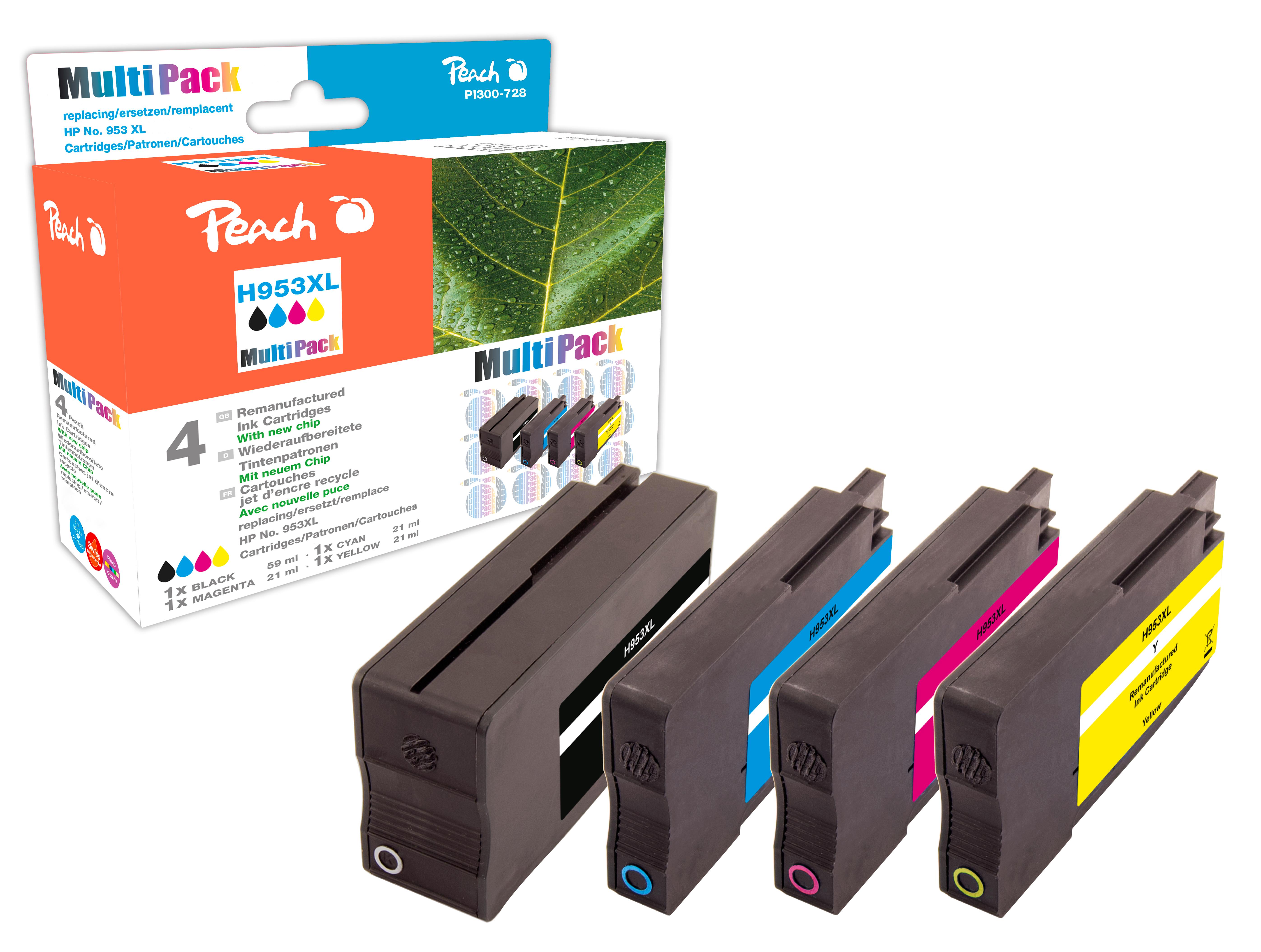 Peach PI300-728 cartuccia d'inchiostro 4 pz Compatibile Resa elevata (XL) Nero, Ciano, Magenta, Giallo