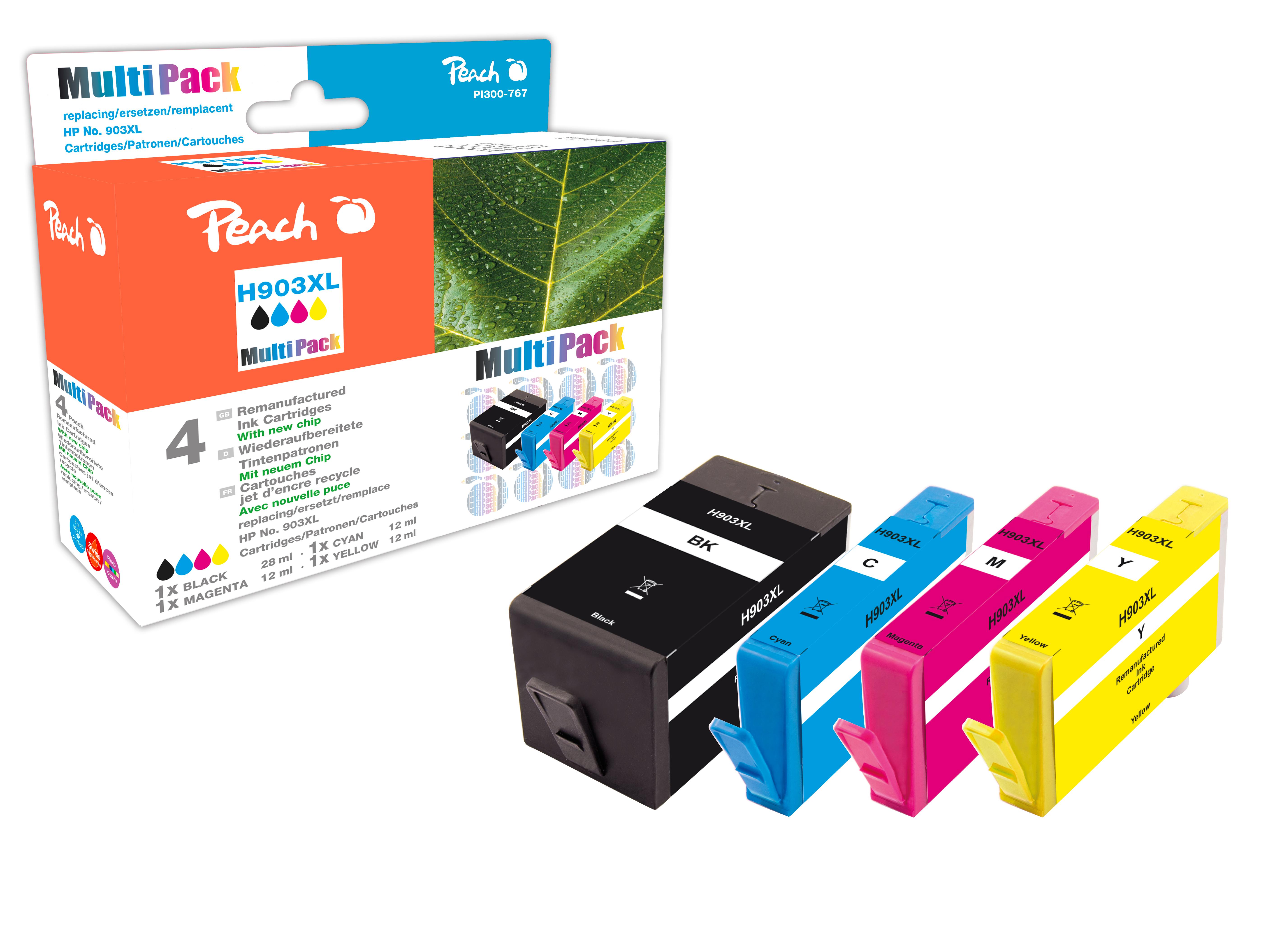 Peach PI300-767 cartuccia d'inchiostro 4 pz Compatibile Resa elevata (XL) Nero, Ciano, Magenta, Giallo