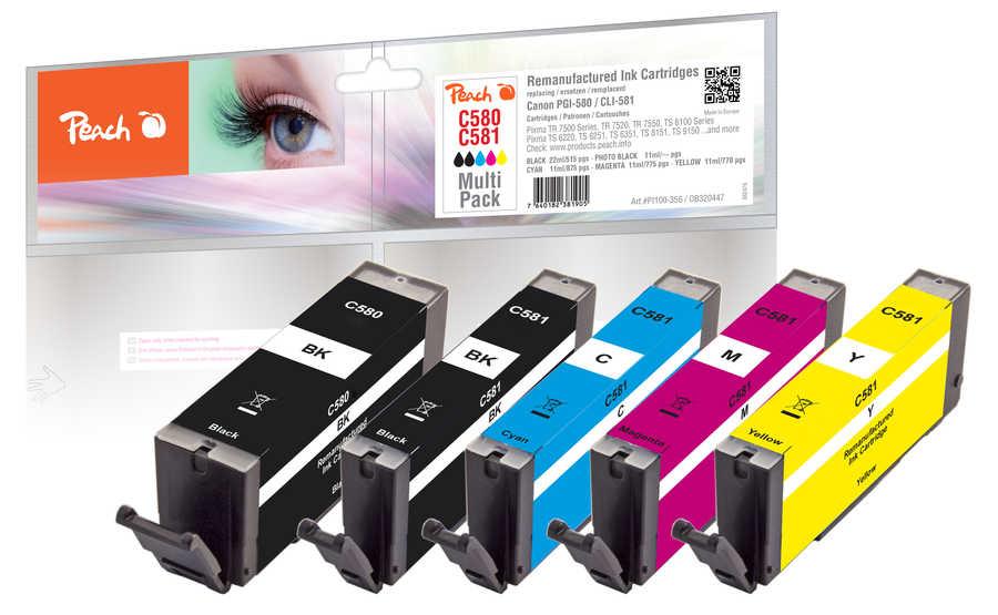 Peach PI100-356 cartuccia d'inchiostro 5 pz Compatibile Resa standard Nero, Ciano, Magenta, Giallo