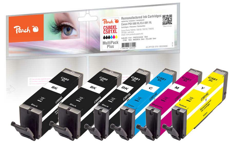 Peach PI100-379 cartuccia d'inchiostro 6 pz Compatibile Resa elevata (XL) Nero, Ciano, Magenta, Giallo