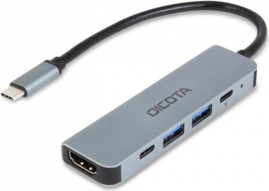 DICOTA D32060 hub di interfaccia USB tipo-C Argento (USB-C 5-IN-1 VIDEO HUB 4K PD - 100W)