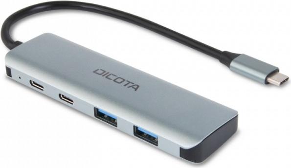 DICOTA D32061 hub di interfaccia USB tipo-C 10000 Mbit/s Argento (USB-C 4-IN-1 HIGHSPEED HUB 10 - GBPS)