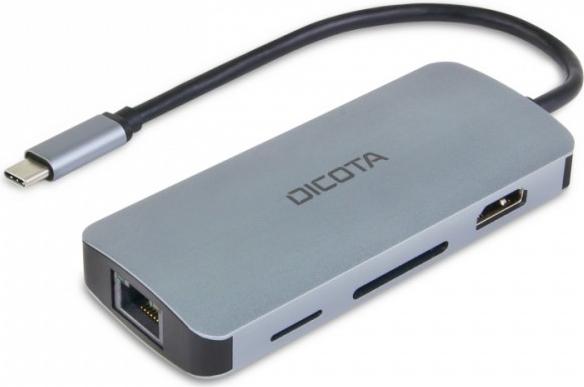 DICOTA D32062 hub di interfaccia USB tipo-C Argento (USB-C 8-IN-1 MULTI HUB 4K PD - 100W)
