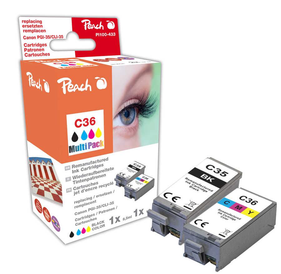 Peach PI100-433 cartuccia d'inchiostro 2 pz Compatibile Nero, Ciano, Magenta, Giallo