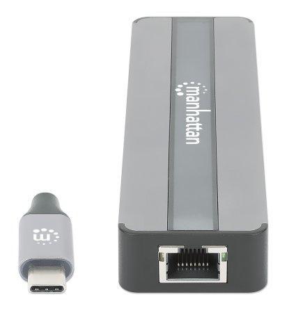 Manhattan 153928 replicatore di porte e docking station per laptop Cablato USB 3.2 Gen 1 (3.1 Gen 1) Type-C Nero, Argento