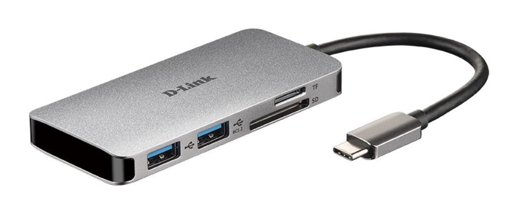 D-Link Hub USB-C 6 in 1 - 2 porte USB 3.0 (1 con Quick Charge) - 1 porta HDMI 4K - 1 slot SD/micro SD - 1 porta USB-C per Powe