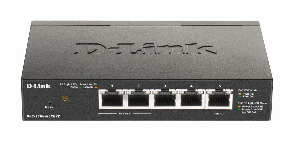 D-Link Switch EasySmart PoE - 5x Gbit dt 1x Pass through 18W en 802.3at