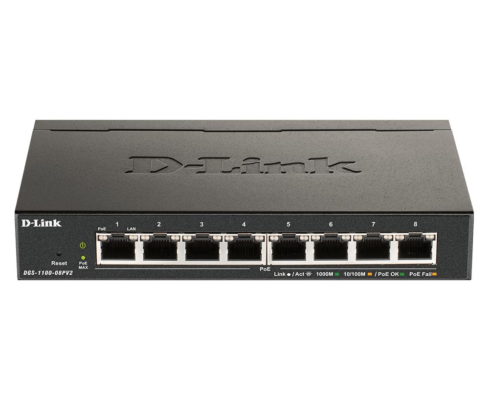 D-Link DGS-1100-08PV2 switch di rete Gestito L2/L3 Gigabit Ethernet (10/100/1000) Supporto Power over Ethernet (PoE) Nero