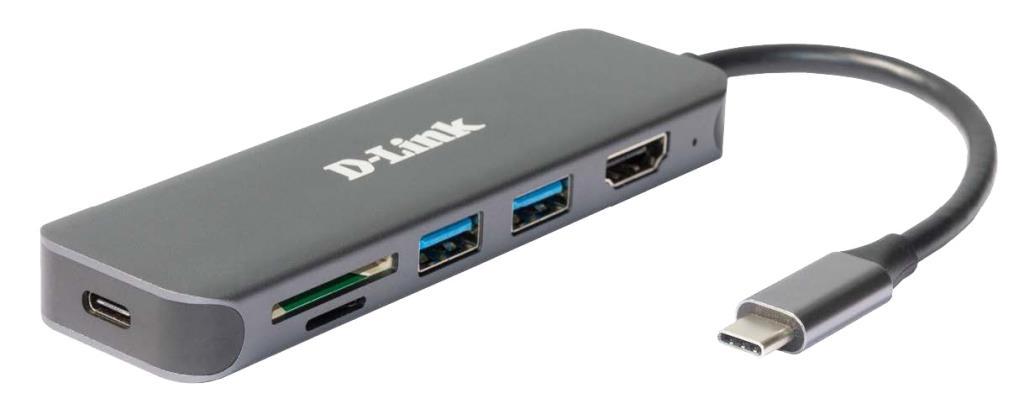 D-Link Hub USB-C 6 in 1 - 2 porte USB 3.0 - 1 porta HDMI 4K - 1 slot SD/micro SD - 1 porta USB-C per Power Delivery 60W