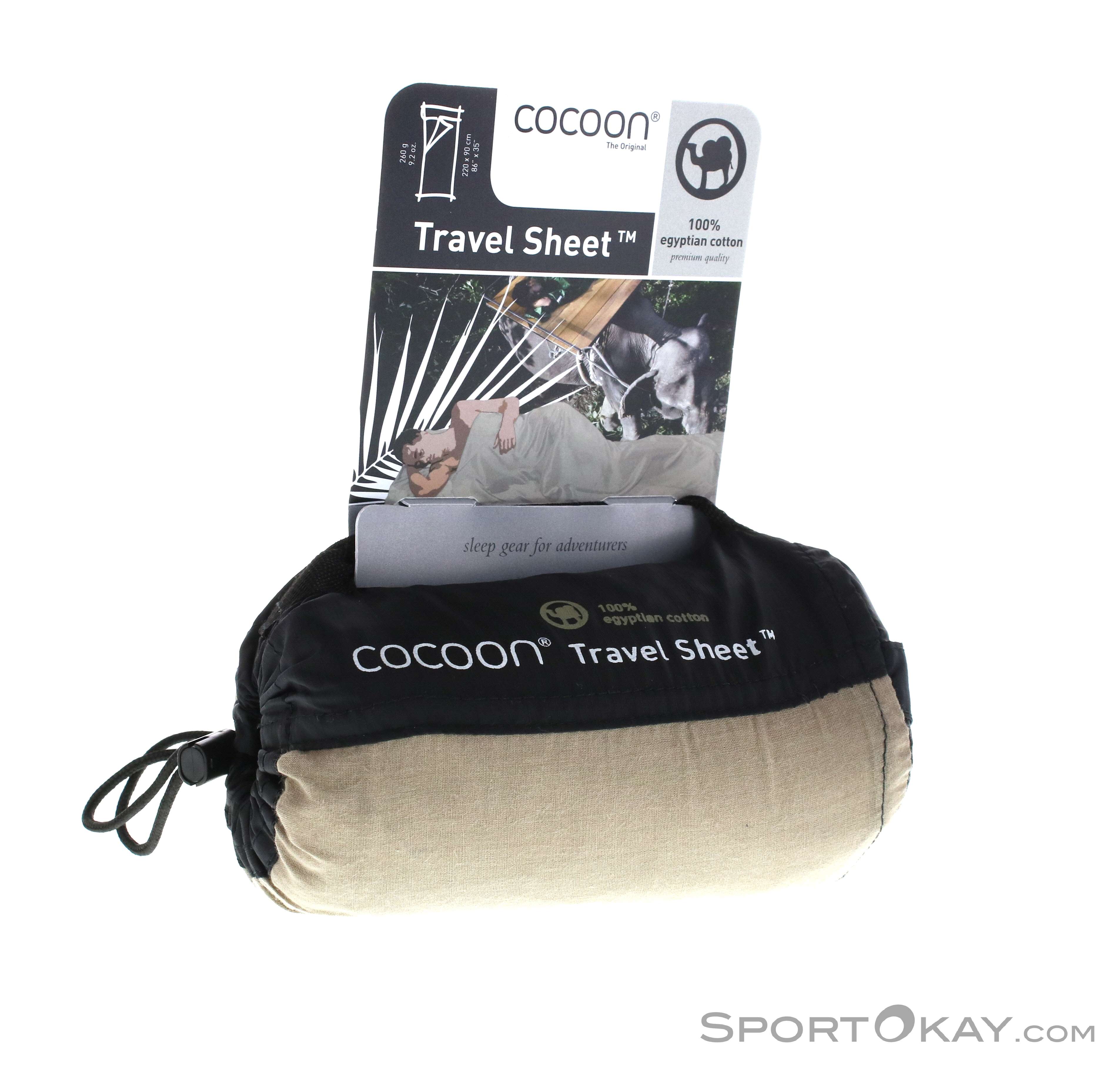 Sacco a pelo da viaggio leggero Cocoon, rettangolo, 220 x 90 cm, Egitto. Cotone, kaki