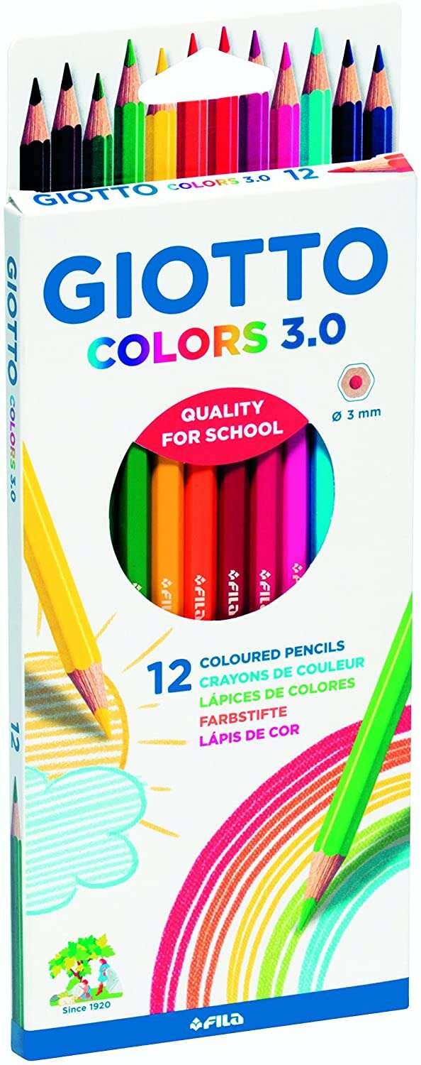 Giotto Colori 3.0 Pacchetto di 12 penne esagonali colorate - Piombo 3 mm - Legno - Colori assortiti