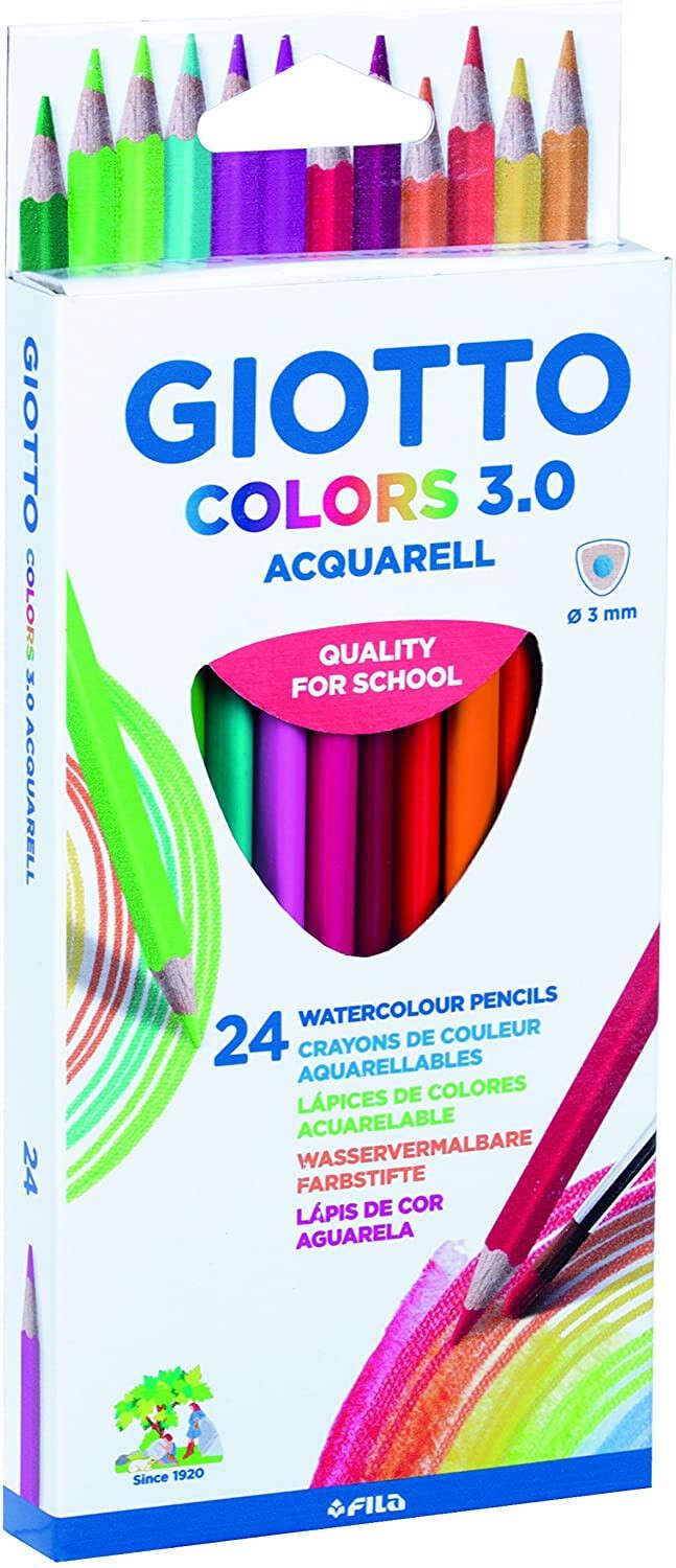 Colori di Giotto Acquirell 3.0 Confezione da 24 colori triangolari ad acquerello - Mine da 3 mm - Legno - Colori assortiti