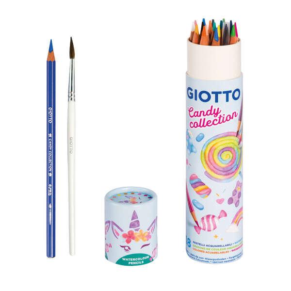Giotto Candy Collezione Acquarell Barattolo da 18 Matite Acquerello Esagonali Pennello - Colori Assortiti