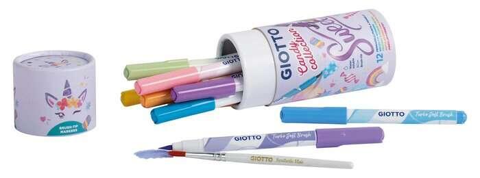 Giotto Candy Collection Turbo Soft Brush Confezione da 12 Pennarelli Punta Pennello Pennello - Colori Pastello Assortiti