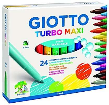 Giotto Turbo Maxi confezione da 24 pennarelli - punta spessore 5 mm - profondità acqua - lavabili - colori assortiti