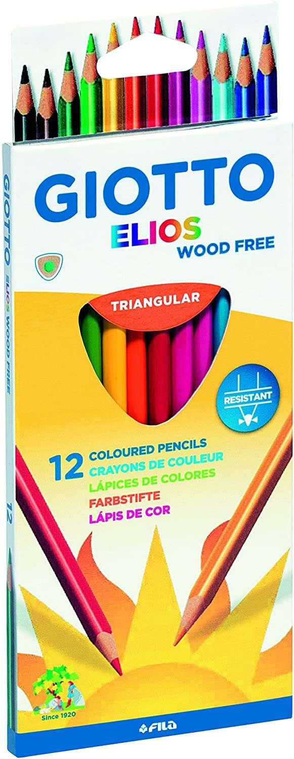 Giotto Elios Wood Free Confezione da 12 Matite Colorate Triangolari - Wood Free - Mina 3,3 mm - Colori Assortiti