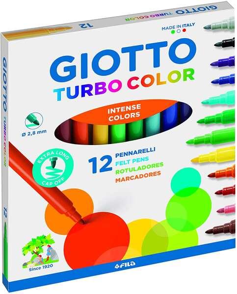Giotto Turbo Color Confezione da 12 Pennarelli - Punta Fine 2,8 mm. - Inchiostro ad acqua - Lavabile - Colori assortiti