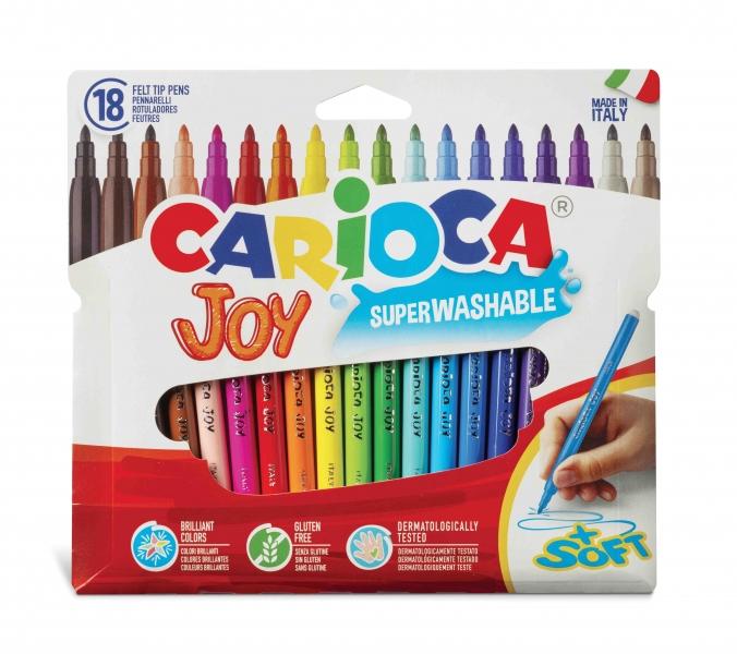 Carioca Joy Pack da 18 pennarelli - Inchiostro Superlavabile - Punta Fine 28 mm - Bloccabile - Cappuccio Ventilato