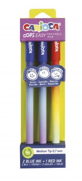 Carioca Oops Easy Pack da 3 Penne Cancellabili - Inchiostro Termosensibile - Corpo con Effetto sfumato - Punta da 0,7 mm - Dopp