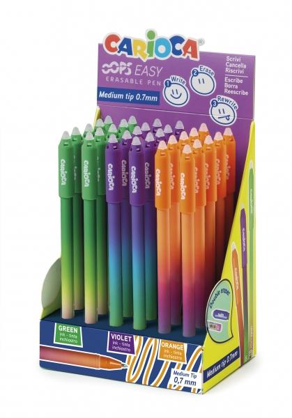 Pack Carioca Oops Easy Espositore da 30 Penne Cancellabili - Inchiostro Termosensibile - Corpo con Effetto DegradÃ© - Punta d