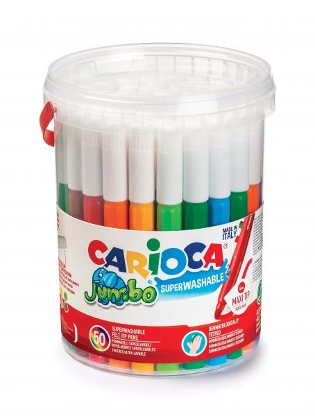 Carioca Jumbo Pack da 50 pennarelli - Corpo Ottagonale Maxi - Inchiostro Superlavabile - Punta Maxi da 6mm Bloccata - Tappo Ven