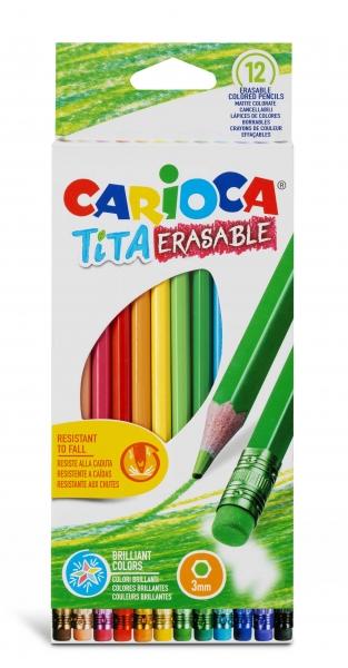 Carioca Tita Confezione da 12 matite cancellabili in resina - Corpo esagonale