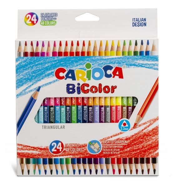 Carioca Pack da 24 matite bicolore triangolari laccate - Mina di alta qualità 33 mm - Alta resistenza alla rottura