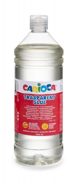 Carioca Botella Cola Trasparente 1000gr - Tappo con Dispenser - Adatta per Carta e Cartone - Asciugatura Trasparente
