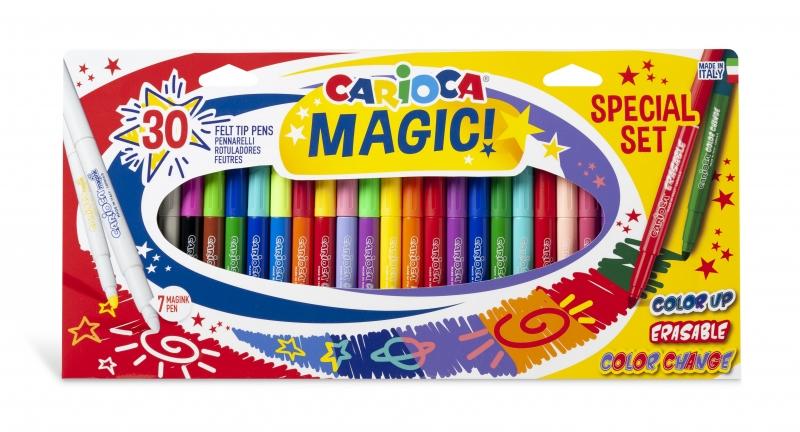 Carioca Magic Markers Confezione da 30 Pennarelli Magici - Inchiostro Magico Cambia Colore - Include Pennarello Magink per Camb
