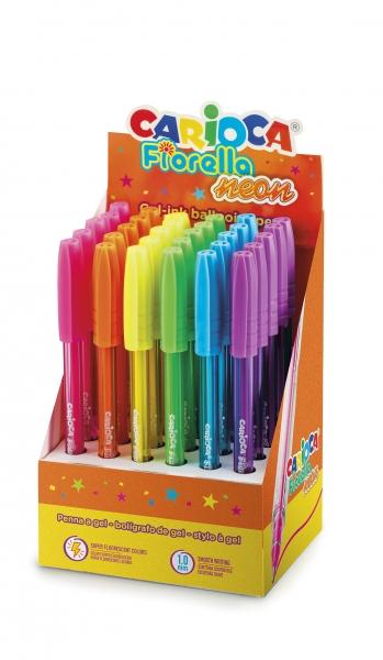 Carioca Fiorella Espositore di 30 boligrafi neon - punta sfera - corpo fluo trasparente - scrittura luminosa e colorata - Diver