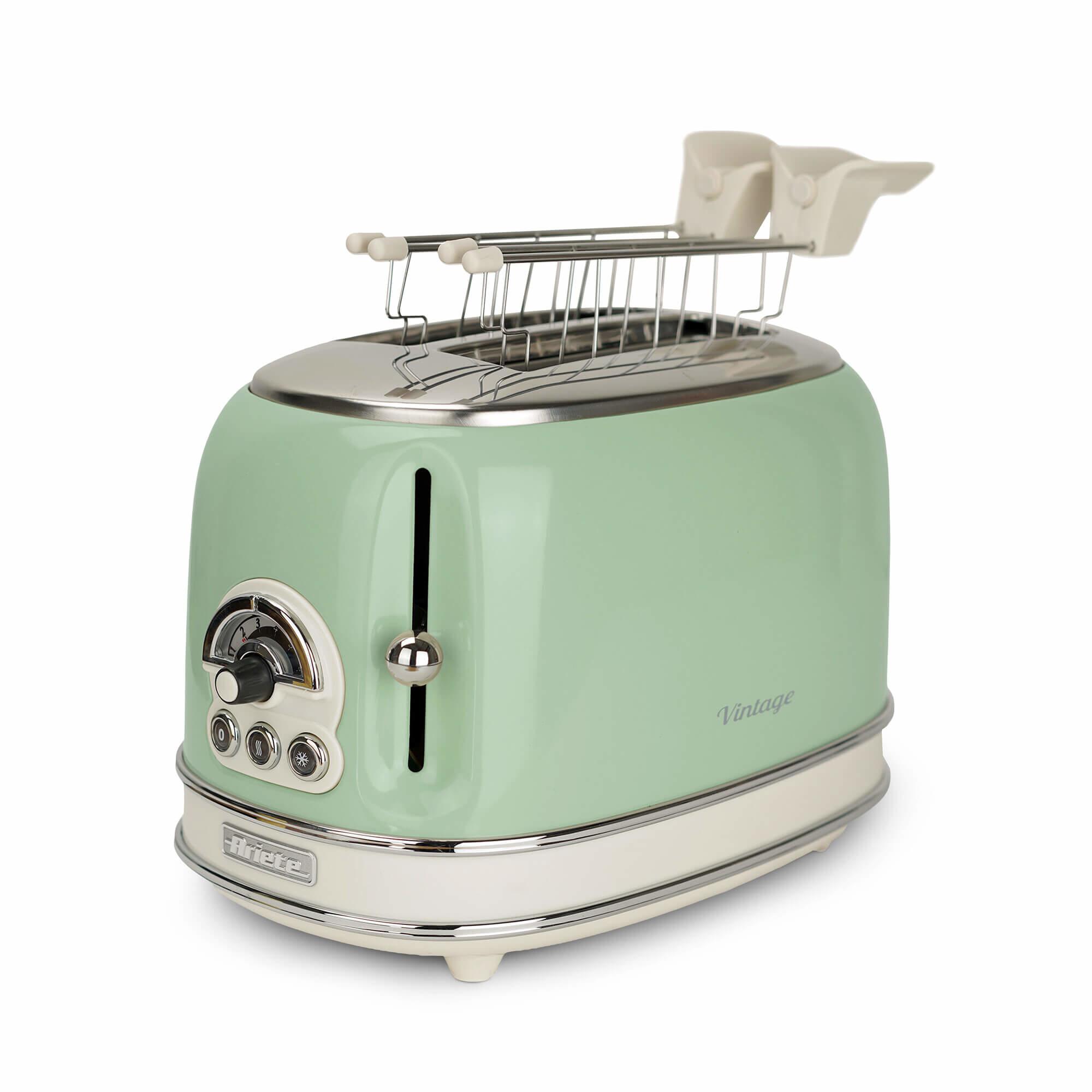 Ariete 155 Tostapane Vintage 2 fette di pane - con pinze - 6 livelli di tostatura - 810 Watt- Acciaio Inox - Linea Vintage - Ve