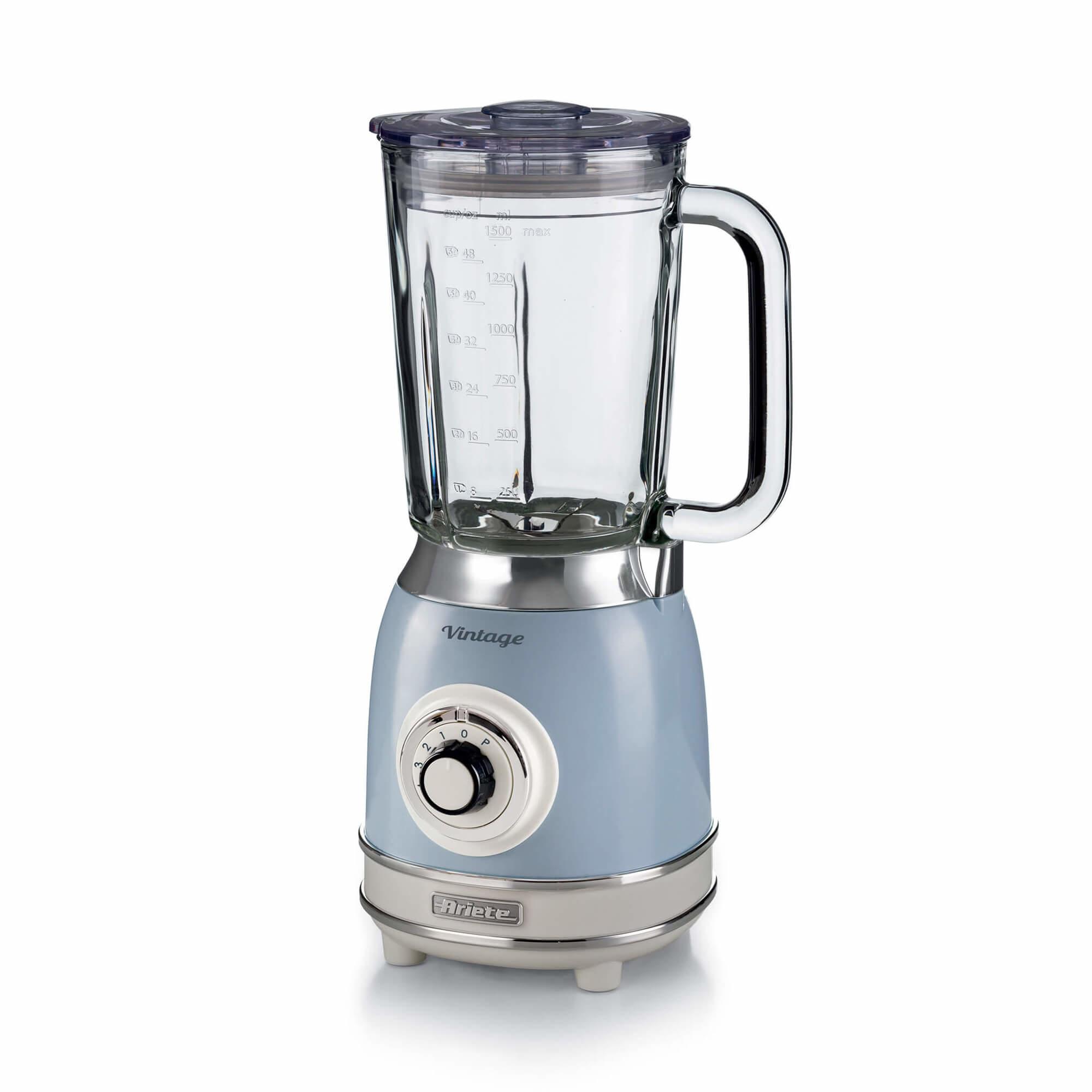Ariete 583 Frullatore Vintage con tazza in vetro da 15 Litri 4 Lame in Acciaio Inox 4 Velocità Pulse1000 Watt Celeste