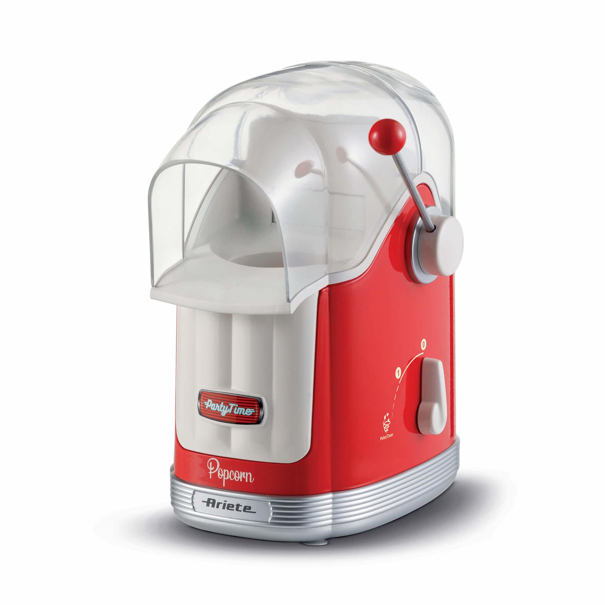 Ariete 2958 Pop Corn Maker Party Time, Macchina per pop corn con leva, 1100 Watt, Capacità 600 g, Cottura ad aria calda senza