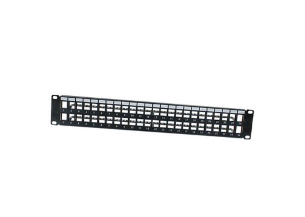 Patch panel per rack 19" pannello 48 porte Cat 6 UTP, 2U con asole fissaggio cavi, nero