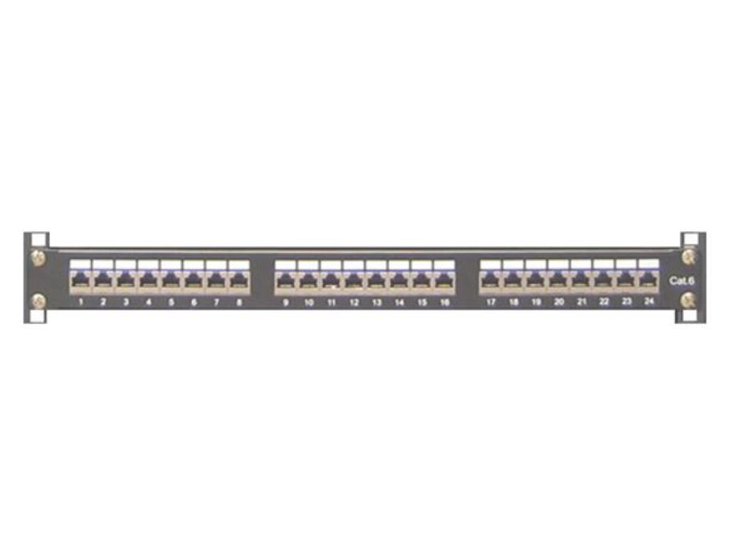 Patch panel per rack 19" pannello 24 porte Cat 6 FTP, 1U con asole fissaggio cavi, nero