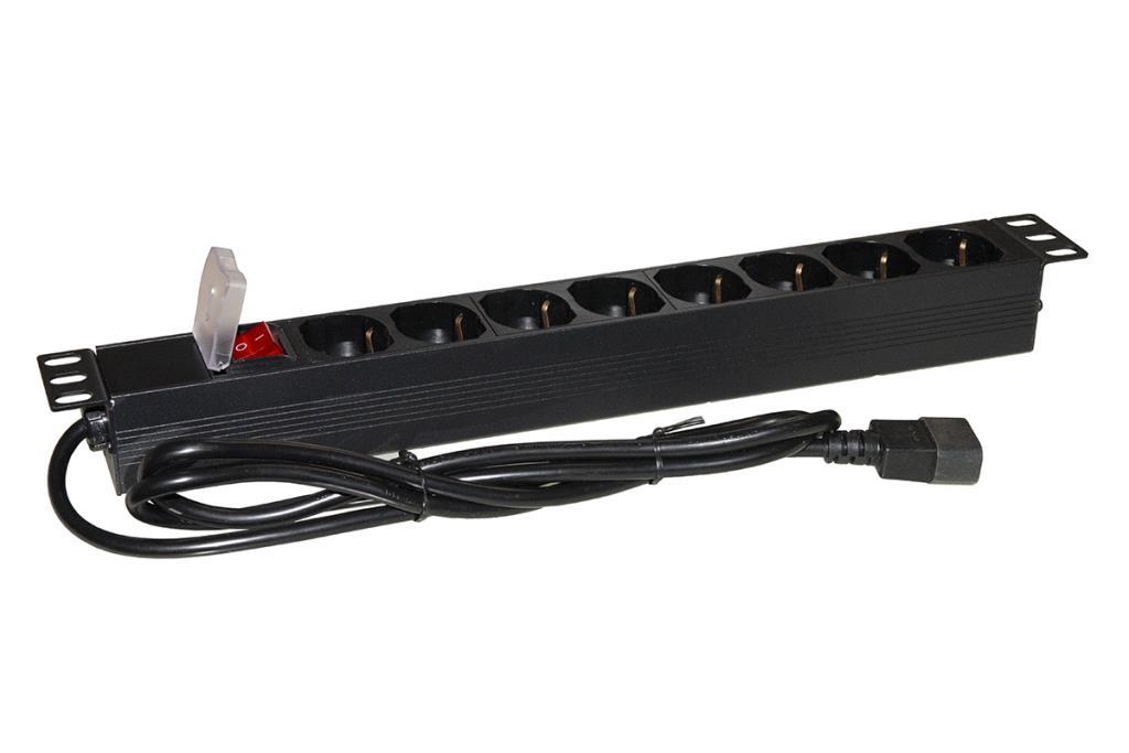 PDU 19" INGRESSO IEC C14 - 8 USCITE ITALIA 10/16A SCHUKO INTERRUTTORE LUMINOSO CAVO 1,8 MT