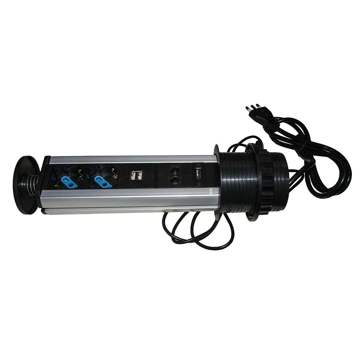 MULTIPRESA A SCOMPARSA CON 2 PORTE ALIMENTAZIONE ITA/SCHUKO 2 PORTE USB 1 RJ45 1 RJ11 1 HDMI FEMMINA