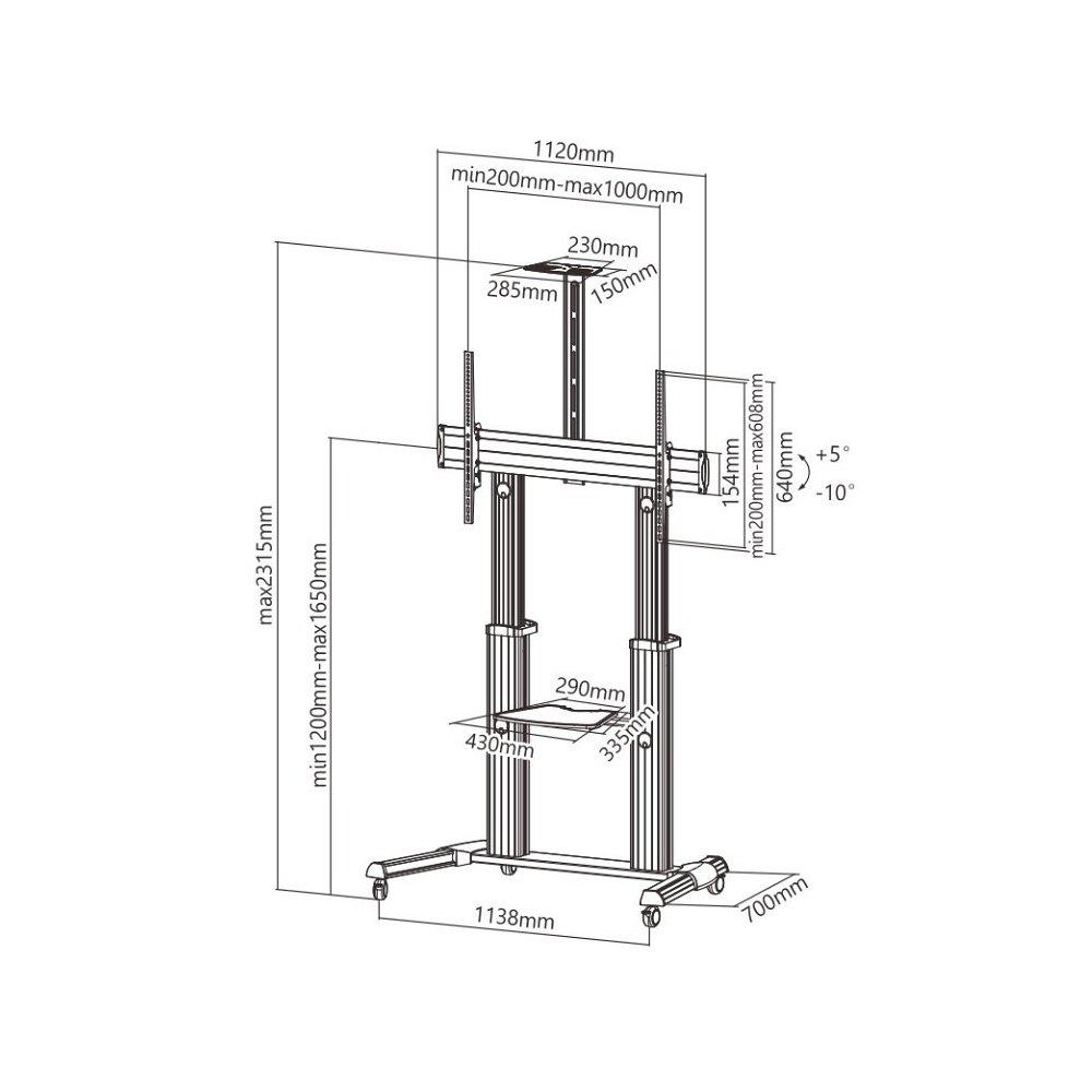 Techly | Porta TV mobile | TV, LED, LCD, PDP, 60-100 pollici, 100 kg, regolabile