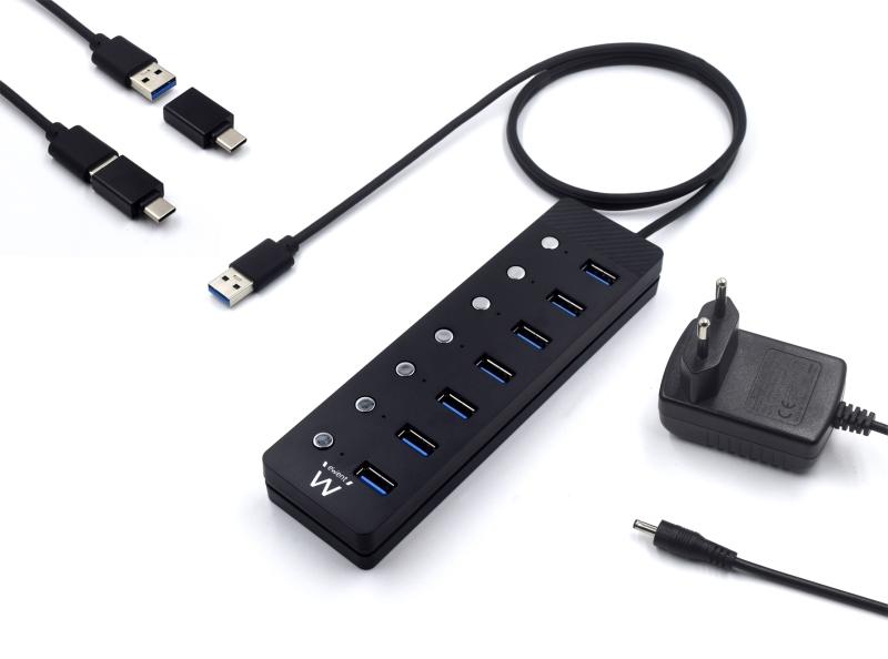 EWENT USB-USB-C Hub interruttore a 7 punti con alimentazione.