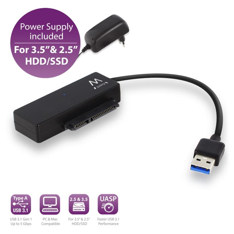 EWENT CAVO ADATTATORE DA USB 3.0 A SATA PER HDD/SSD 25" E 35" CON ALIMENTATORE EW7018