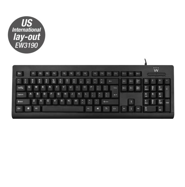 Ewent EW3190 tastiera Universale USB QWERTY US International Nero