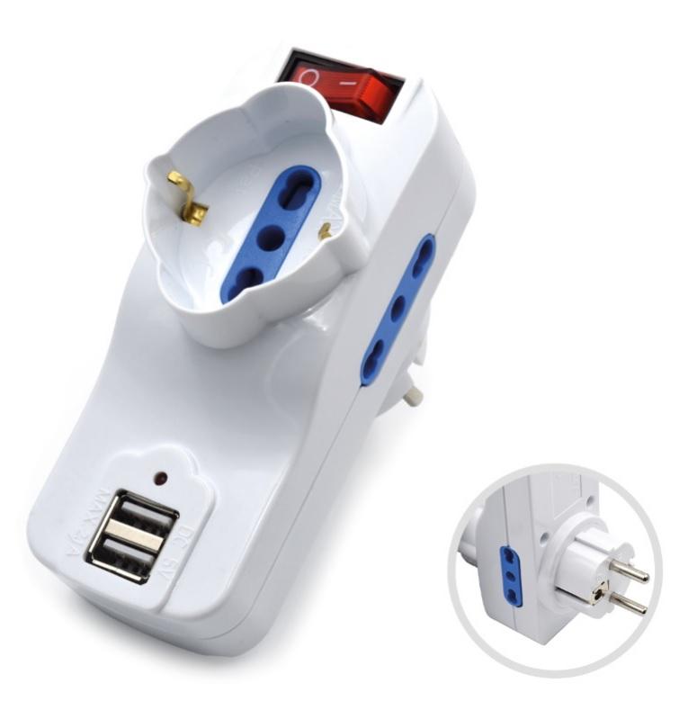 EWENT ADATTATORE COMPATTO CON PRESA ITALIANA E SCHUKO USB OM13037