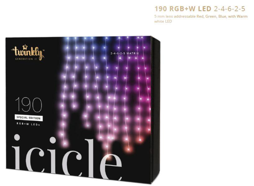 Catena luminosa twinkly intelligente ICICLE con 190 LED RGBW 5 m WiFi IP 44