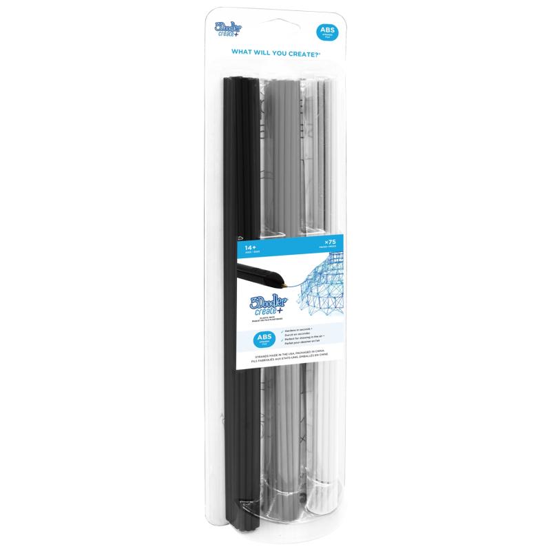 3Doodler FILAMENT 75 PCS ABS 3 COLORS AB-MONO-75 Nero, Argento, Bianco 2 g