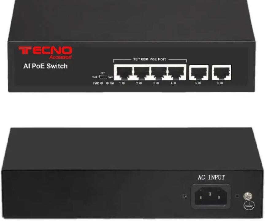 TECNO SWITCH POE 4P 2 UPLINK PER TELECAMERE 10/100MBPS TC-P4EH2EH