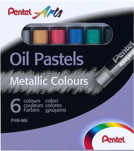 Pastelli a olio Pentel Confezione da 6 pastelli a olio metallizzati - Morbidi cremosi e ad asciugatura lenta - Colori metallici