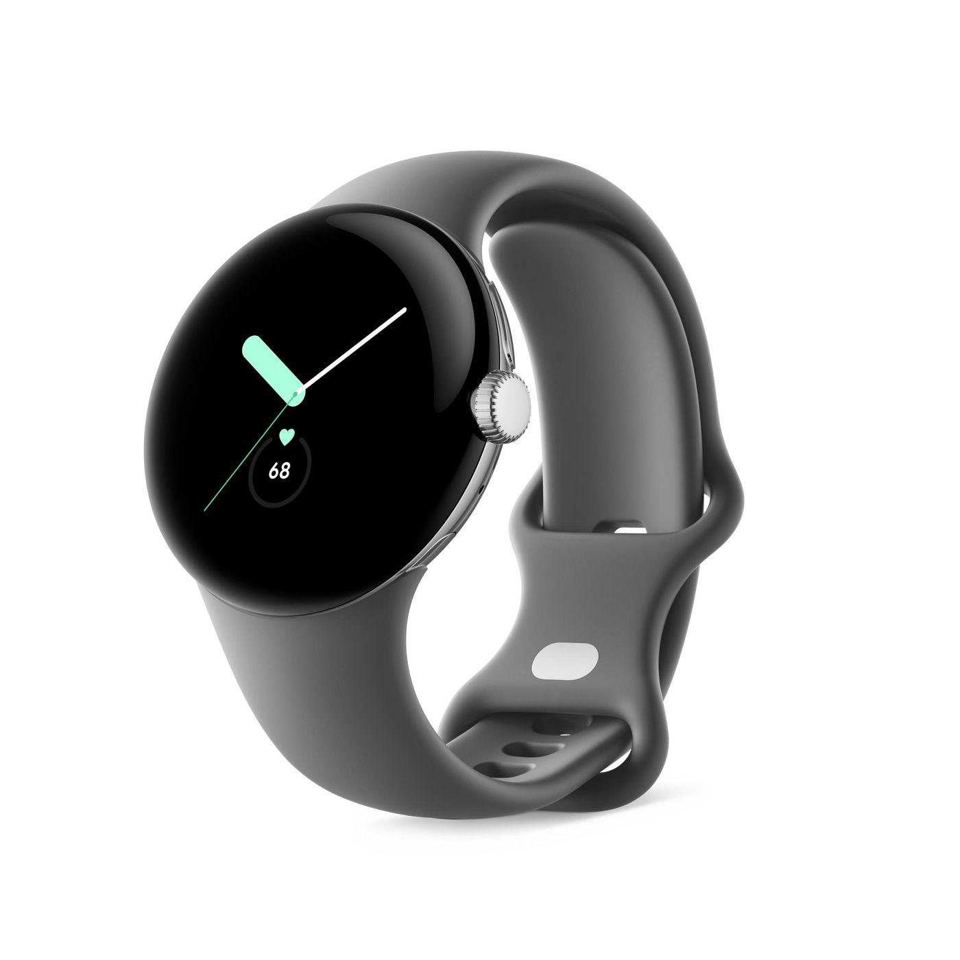 Google Pixel Watch, Wi-Fi, cassa in acciaio inossidabile color argento lucido con carboncino, DE