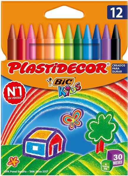 Bic Kids Plastistecor Confezione da 12 pennarelli per cera - Extrasist - Facile da accendere in punta - Non macchiarsi