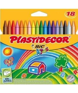 Bic Kids Plastistecor Confezione da 18 pennarelli per cera - Extrasist - Facile da accendere in punta - Non macchiarsi