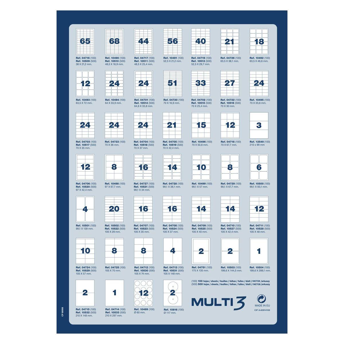 Etichette per Stampante MULTI 3 63,5 x 72 mm Bianco Arrotondato 100 fogli